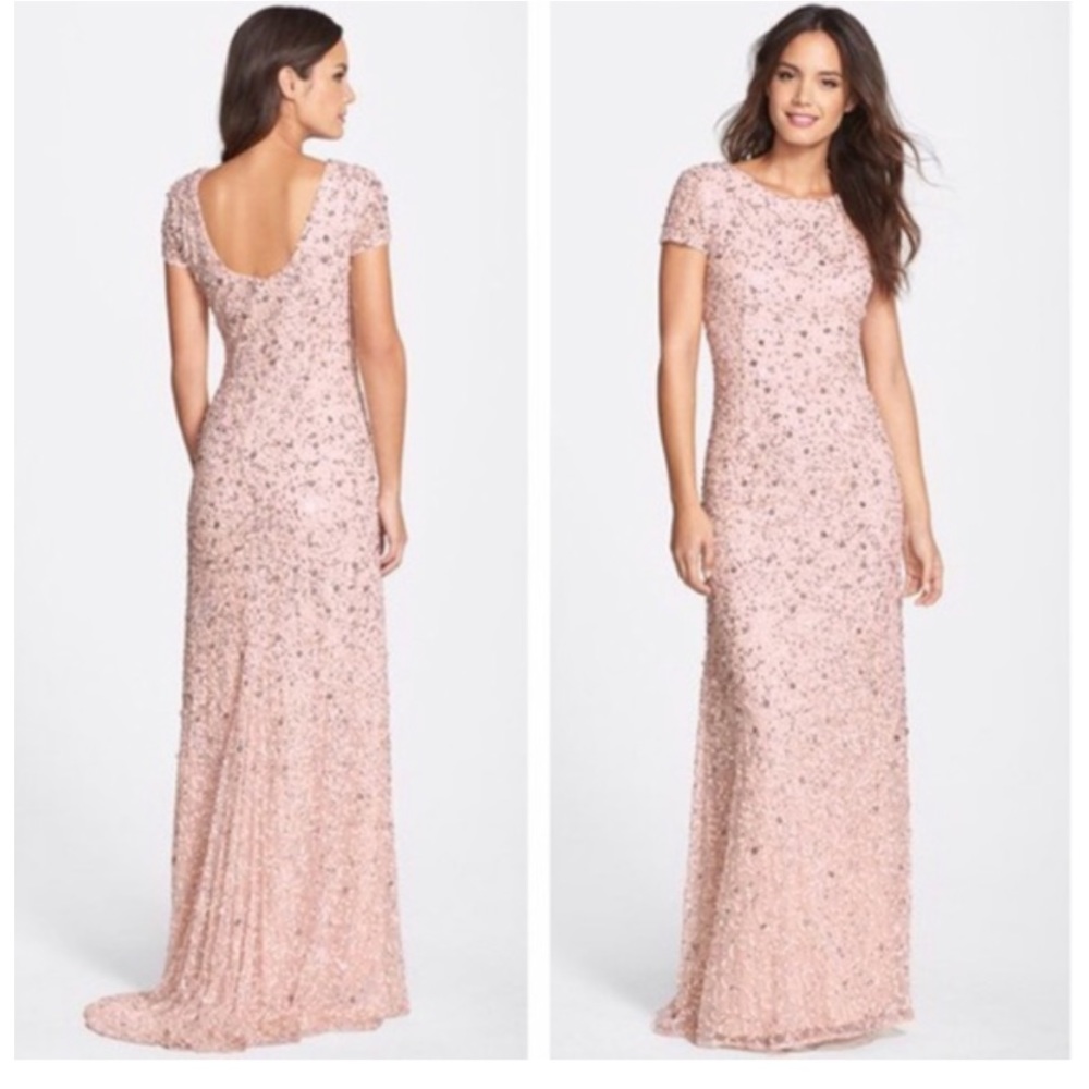 Blush sequin mesh gown by Adrianna Papell